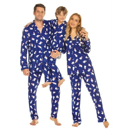 

Frontwalk Women Men Kids Loungewear Long Sleeve Sleepwear Tops And Pants Snowman Print Matching Family Pajamas Set Mommy Dad Child Button Down Holiday PJ Sets Blue Child 4-5Y