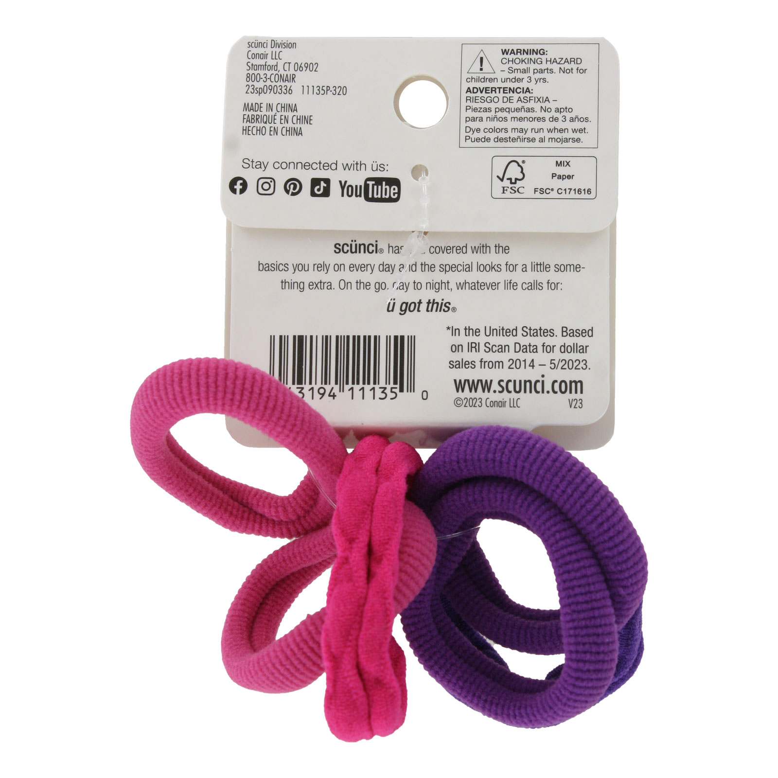 (5 pack) Scunci No Damage Soft Hair Tie Ponytailers, Assorted Colors will Vary, 6-Pieces
