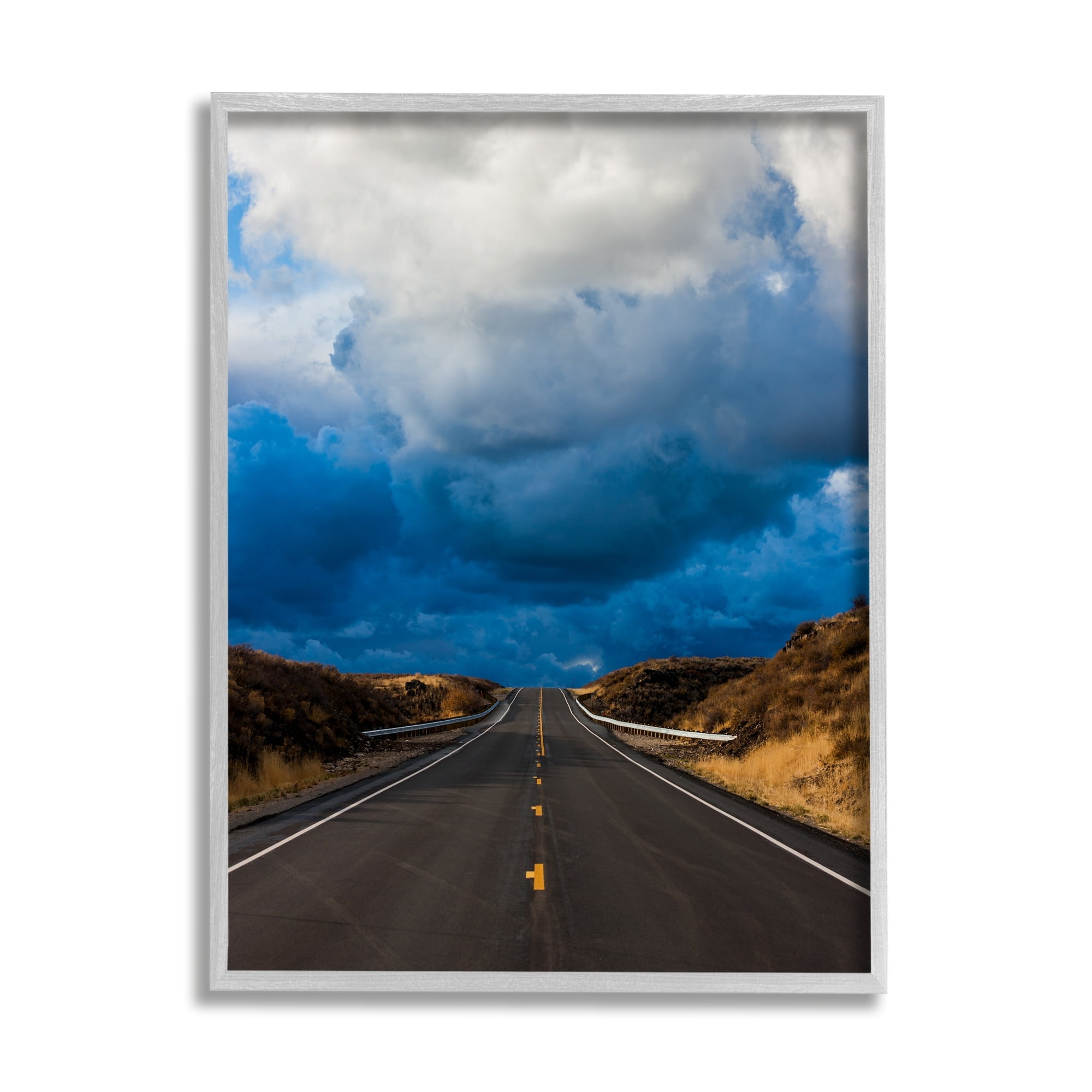 Stupell Industries Highway Road Low Hanging Clouds Rural Countryside Photograph Gray Framed Art Print Wall Art, Design by Steve Smith