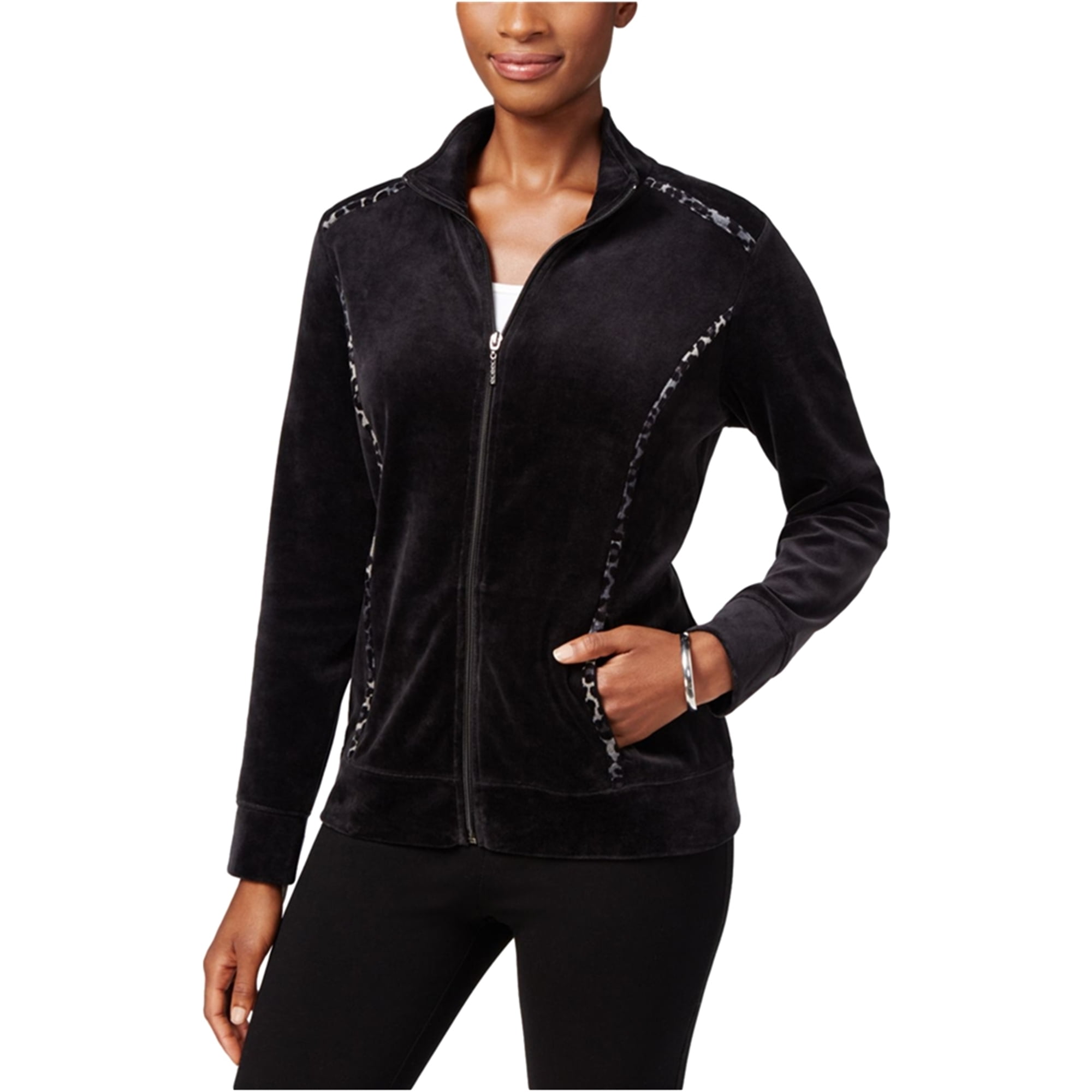 Karen Scott - Womens Velour Print Trim Track Jacket - Walmart.com - Walmart.com
