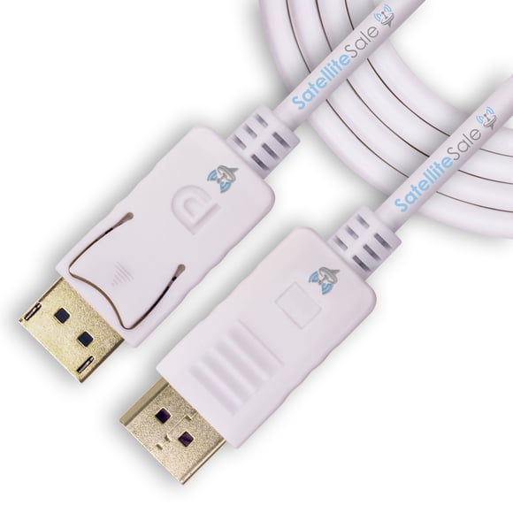 SatelliteSale Pantalla Puerto DP Cable Macho a macho PVC Cordón blanco (6 pies) SatelliteSale Cable de DisplayPort