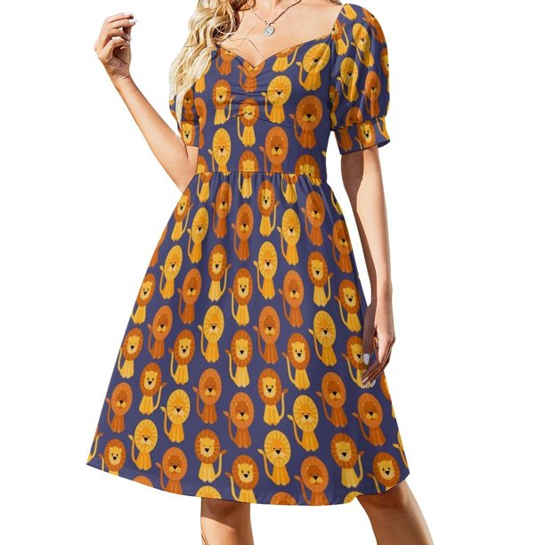 Leones - fondo azul Vestido de manga corta ropa para mujer vestido de noche de lujo para mujer Vestido