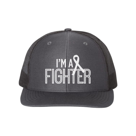 I'm A Fighter, Cancer Awareness Hat, Cancer Hat, Cancer Patient Hat, Cancer Fighter, Adjustable, Trucker Hat, 10 Colors!, White Text, Charcoal/Black