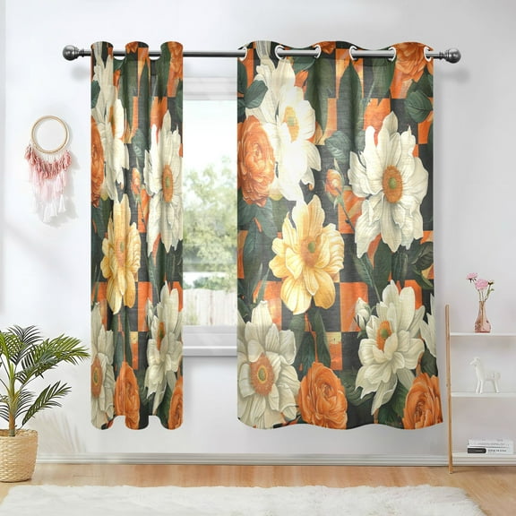 Yayeee Window Curtains Set of 2 for Living Room Light Filtering 63"x42", Bright Floral