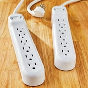 onn. 6-Outlet Surge Protector, 2 Pack, 2.5ft Power Cord, White