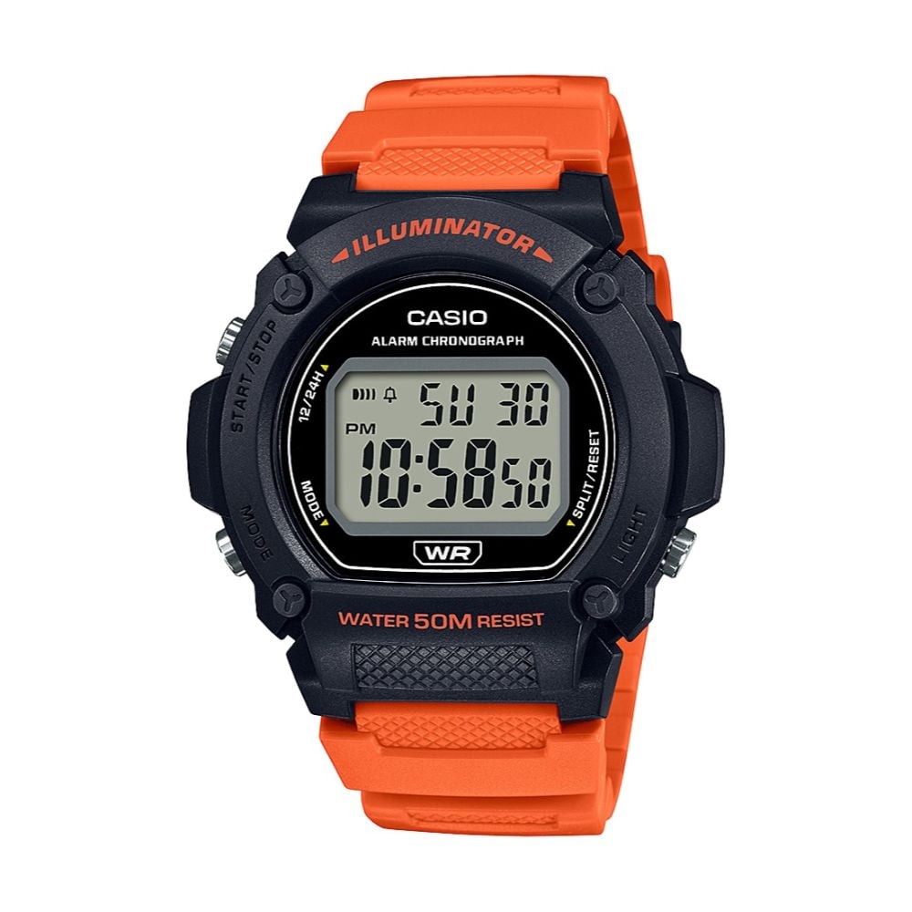 Casio Men s Heavy Duty Digital Watch with Orange Strap W219H-4AV