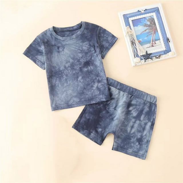 1-5Years Children's Fashion Paintings Pullover Shorts Two-piece Set Short Sleeved Round Neck Shirt Set