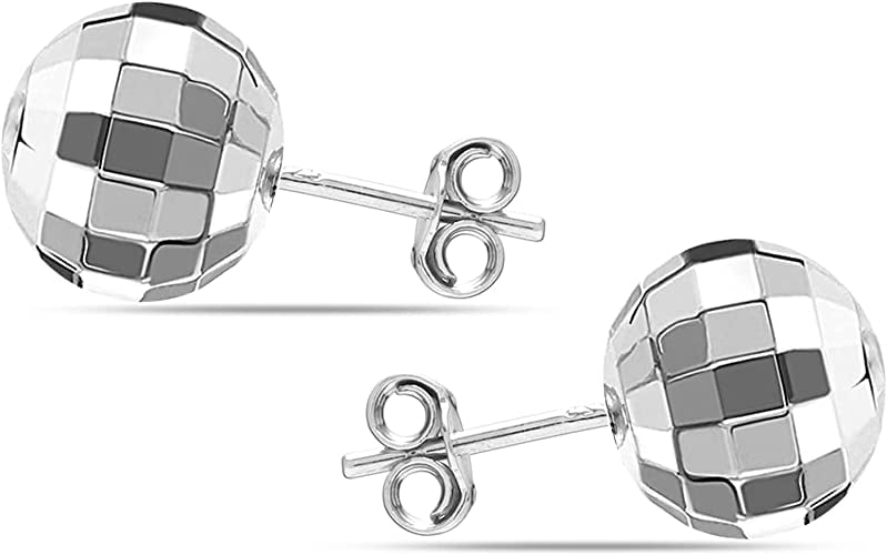 LeCalla 925 Sterling Silver Hypoallergenic Hammered Mirror Ball Post