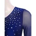 thumbnail image 4 of TiaoBug Women Shiny Rhinestone Gymnastics Leotard Dance Top One Shoulder Fringe Tassel Figure Skating Bodysuit Navy Blue XL, 4 of 7