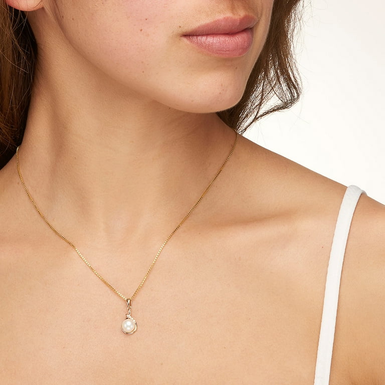 Freshwater Pearl Infinity Drop Pendant Necklace in 14K Yellow Gold