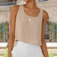 thumbnail image 3 of Otntypg Womens Scoop Neck Cotton Linen Tank Tops Loose Lightweight Casual Solid Color Cami Sleeveless Blouses Summer Basic Tank Shirt Khaki XXL, 3 of 10