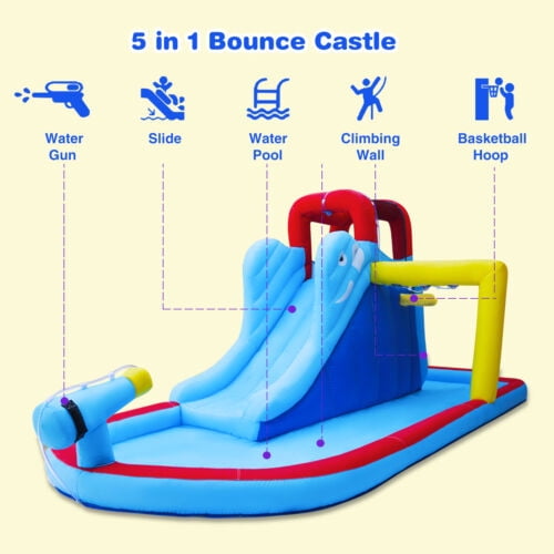 JOYLDIAS Kids Inflatable Bounce House Water Slide Backyard Toys with Splash Pool,Climbing Wall,Air Blower,Water Guns