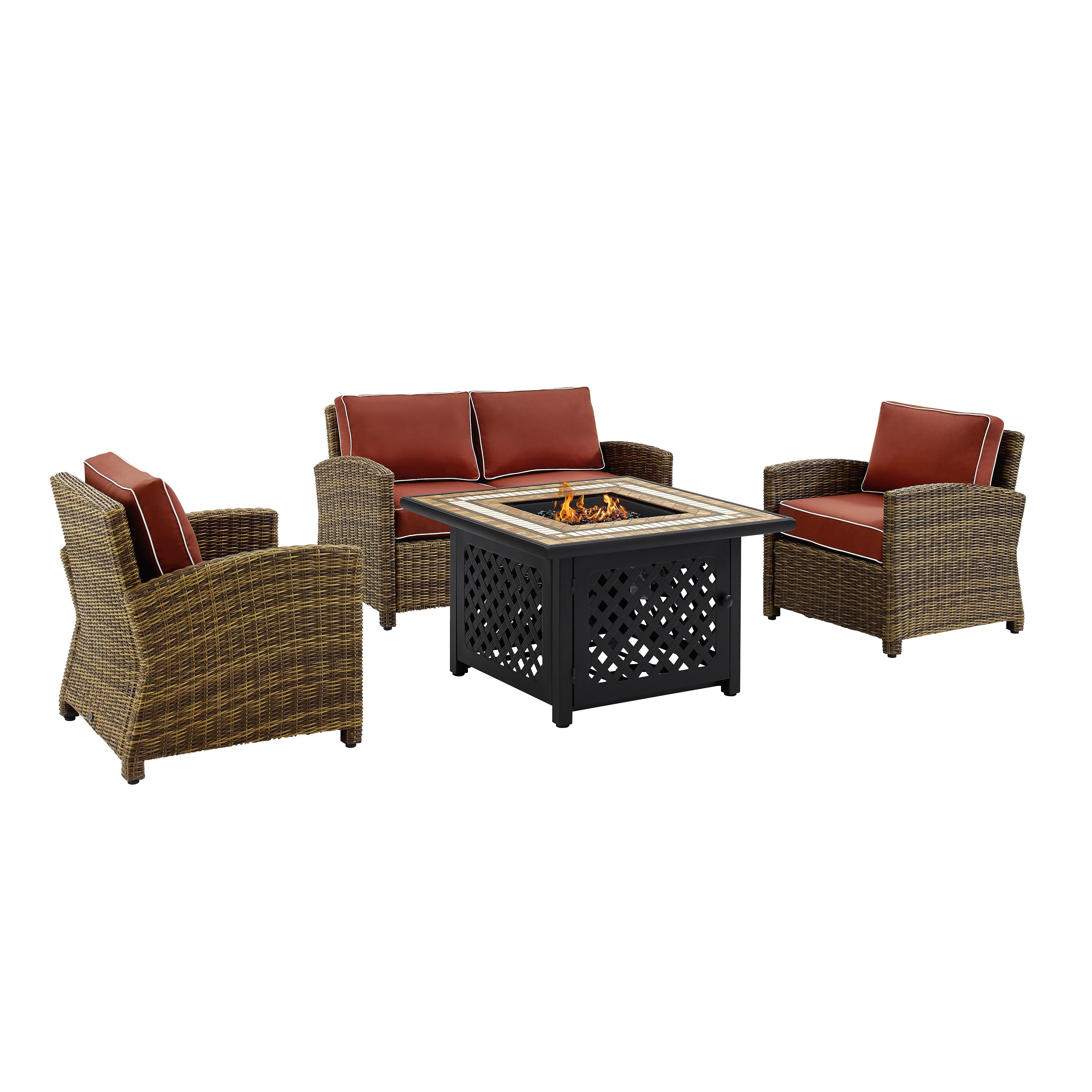 Crosley Furniture Bradenton 4 Piece Patio Fabric Fire Pit Sofa Set in Brown/Red - image 5 of 9