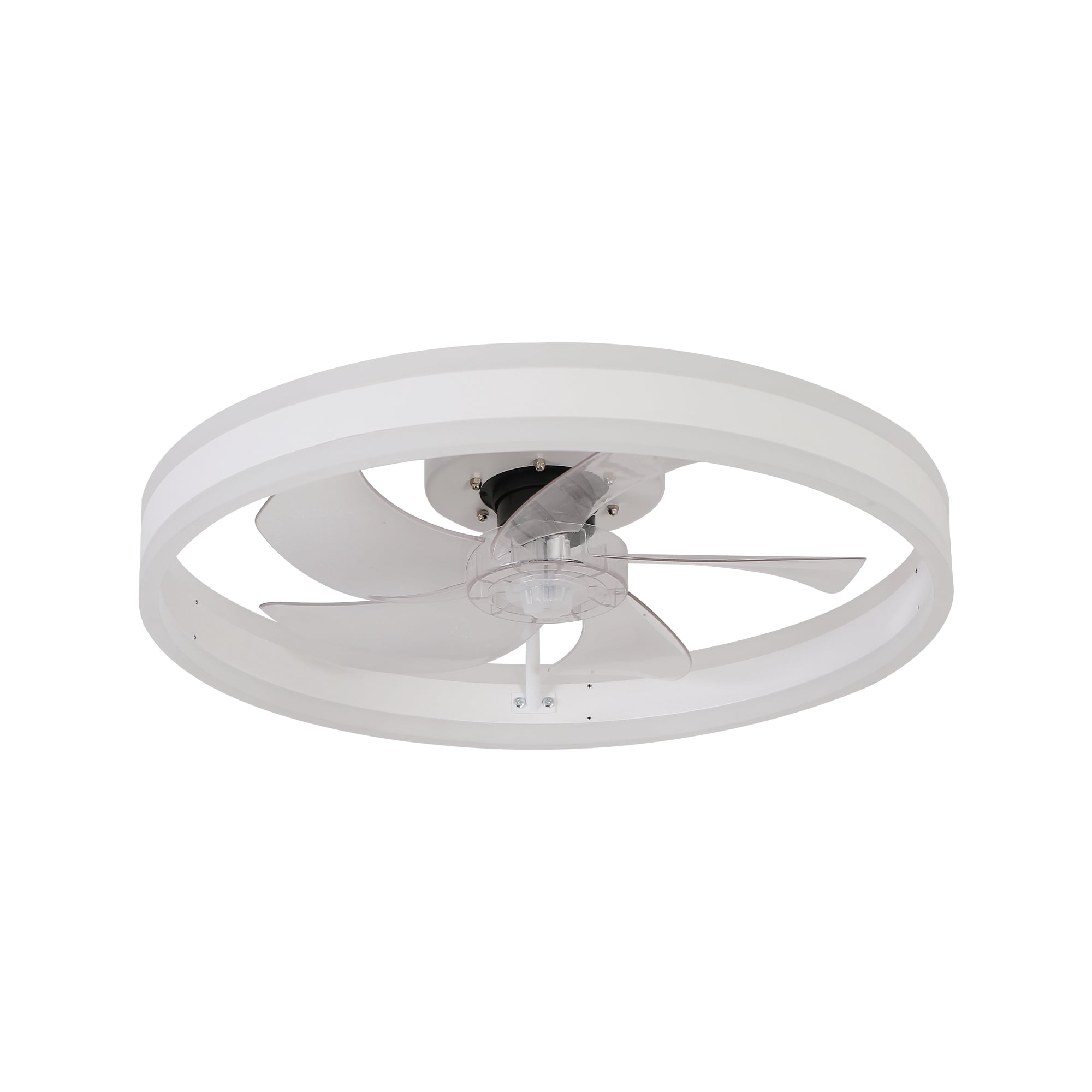 Leumius 20" Flush Mount Ceiling Fans with Lights and Remote, 3000K-6000K Dimmable LED Fandelier Low Profile Chandelier Ceiling Fan for Bedroom Living Room, White