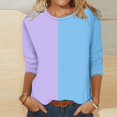 thumbnail image 1 of Jsaierl 3/4 Length Sleeve Womens Tops Crew Neck Shirts Loose Color Block Shirts Comfy Lightweight Workout Tshirts Three Quarter Length Fall Blouses, 1 of 5
