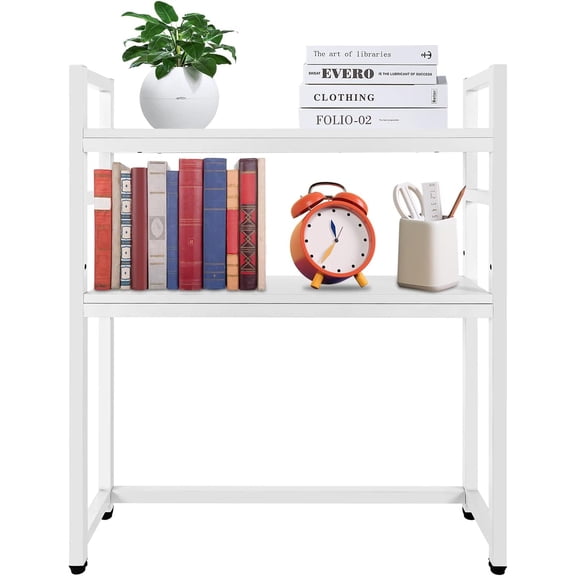 Computer Desktop Bookcase, 2-Tier Desk Hutch, Multipurpose Countertop Storage Hutch, Adjustable Wood Rack Organizer
