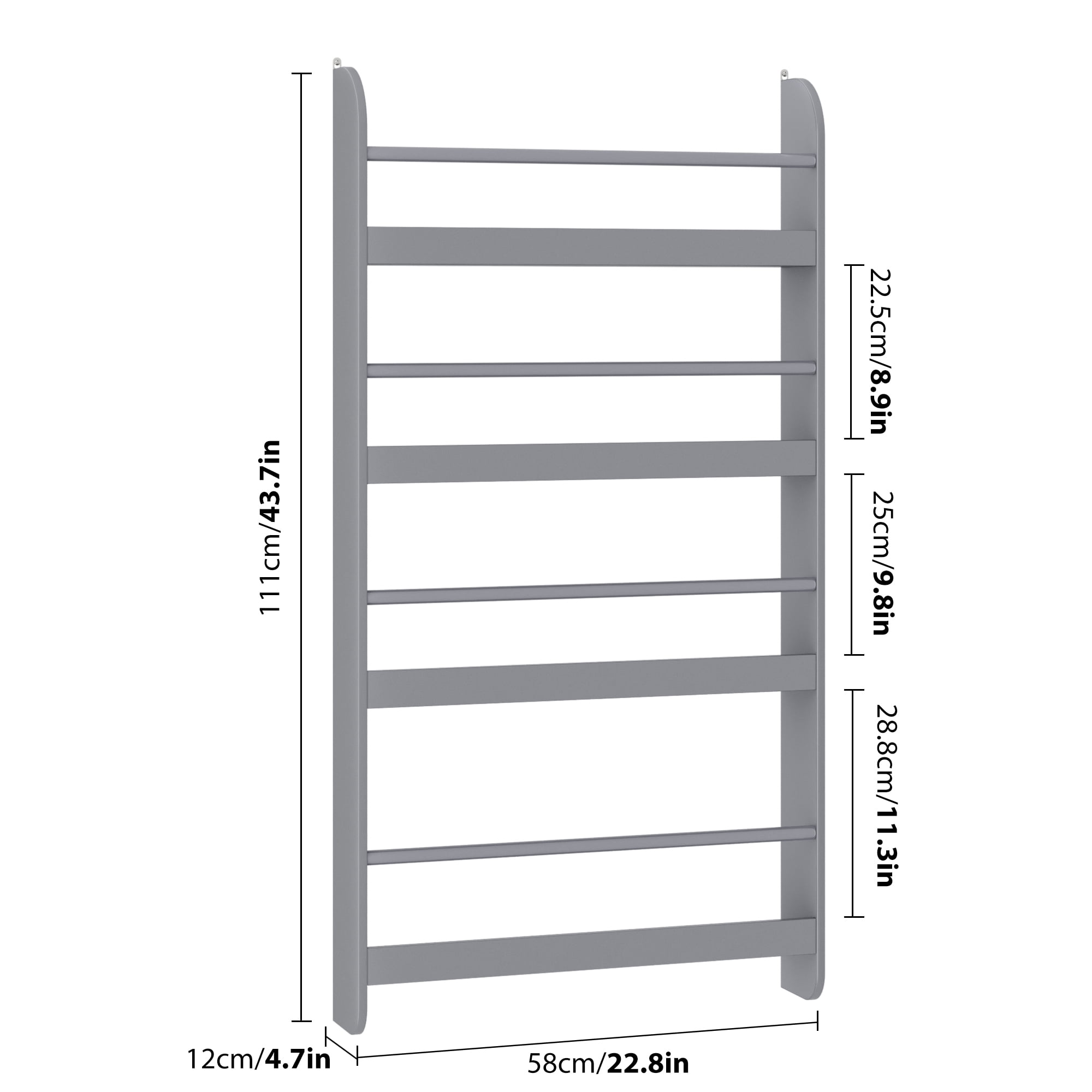 Homfa 4-Tier Wall Bookshelf, 43.7"H Wall Mounted Kids Bookshelf, Book Storage Rack for Kids Room, Gray