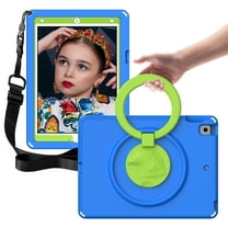 ELEHOLD for iPad 9th/8th/7th Gen Kids Case with Built-in Screen Protector, Shoulder Strap Kickstand Function Handle Stand Washable Shockproof Kids Friendly Case for iPad 10.2 2021/2020/2019, Blue