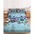 thumbnail image 2 of Queen Size Fitted Sheet Set - Spring Purple Flowers 3 Piece Bedding Sets 16" Deep Pocket Fitted Sheet with 2 Pillowcases, Floral Mottled Teal Wall Retro Brushed Microfiber Hotel Luxury Bed Sheets, 2 of 9