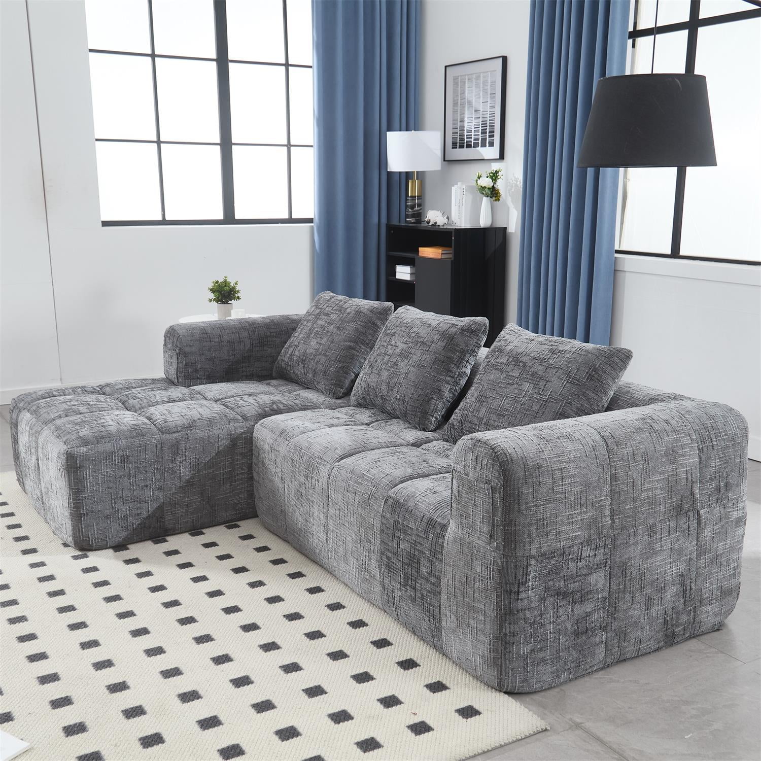 Demi Bonn 98" L-Shaped Modular Sectional Sofa with Chaise, Side Pockets, Modern Comfort Couch, Compression-Free Installation for Living Room, Gray