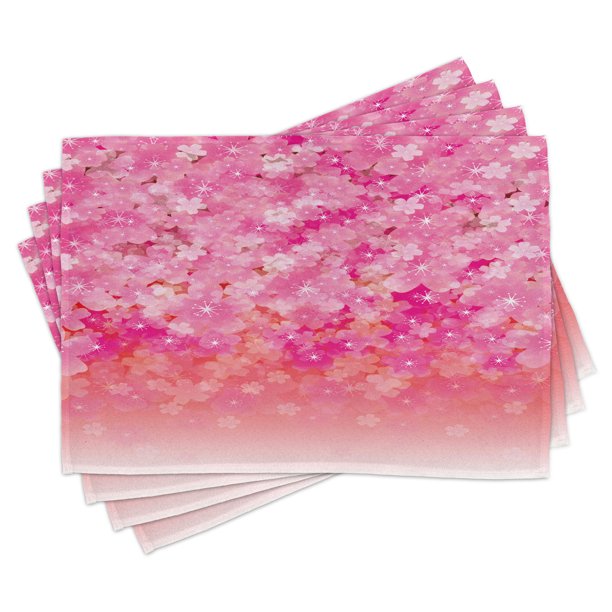 Light Pink Placemats Set of 4 Cherry Blossom Tree Flowers in Vibrant