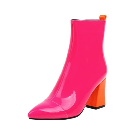 KBKYBUYZ Fashion Women Boots Pointed Zip Shoes Winter Warm Casual Shoes Super High Heel Mixed Color Boots