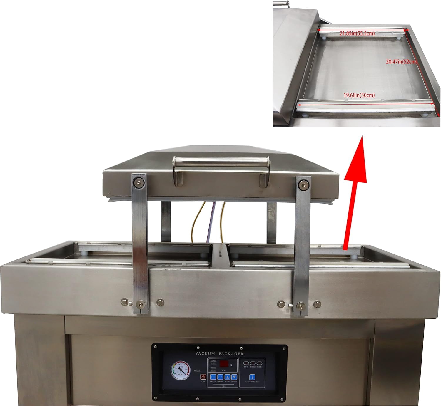 EQCOTWEA Vacuum Sealer Packaging Machine Two Chambers for Meat Fruits Vegetables Stainless Steel Sealing Length 20"