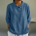 thumbnail image 1 of TaTaai Spring Summer Women's 3/4 Sleeve Blouse, Solid Color Collared Loose Casual Pullover Daily Home Top Gift, 1 of 7