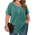 thumbnail image 3 of FAIWAD Plus Size Tops for Women Summer V Neck Roll Short Sleeve Trendy Button Down Shirts Casual Loose Basic T Shirts, 3 of 9