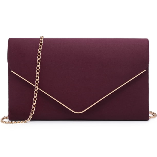 Evening Clutch Dasein de terciopelo color vino para mujer con detalles dorados