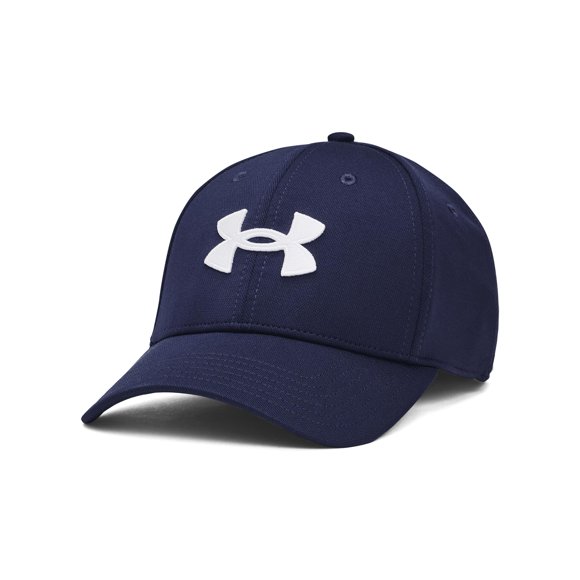 Gorra Under Armour Blitzing Stretch Fit para hombre, color azul marino y blanco