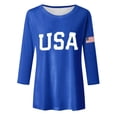 thumbnail image 4 of Rggeeun Women Tees Solid Color U.S.A. Letter Print Crew Neck 3/4 Sleeve With Us National Flag Graphic For 4Th Of July Outdoor Picnics Lightweight Tops,Blue,S, 4 of 5