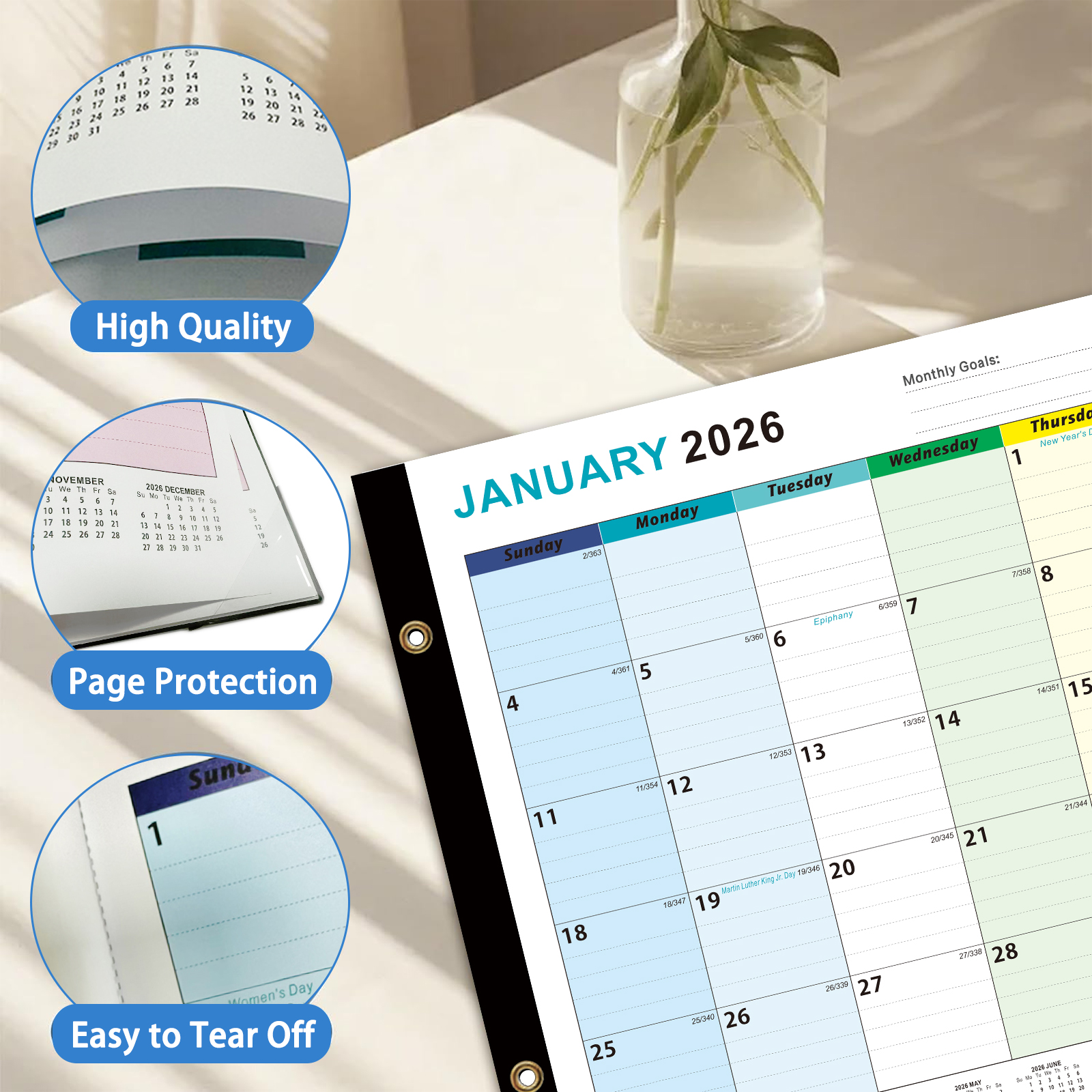 2026 Large Desk Calendar and Wall Planner, 18 Months Jan 2026-Jun 2027, 22x17 in Grid for Family Schedule and Office Organization, Desktop Monthly Blotter Pad