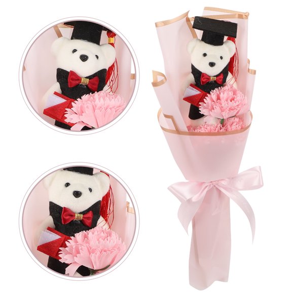 YSNOOWE Arreglo De Flores Y Oso Graduación Color Rosa Para De Fiestas Y Regalo Memorable