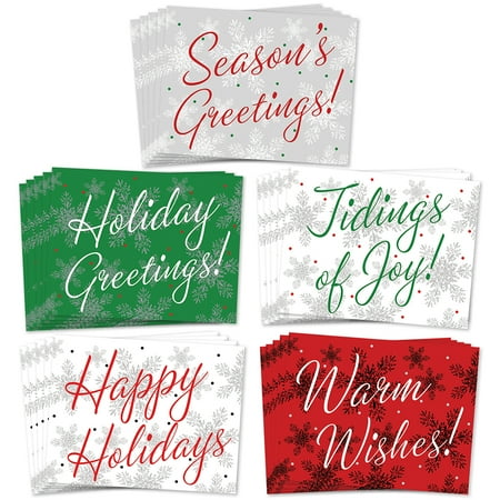 Happy Christmas Cards To Print 50 Christmas Greeting Cards, 5 Assorted Winter Calligraphy Designs for Happy Holiday Greetings, Envelopes Included, Elegant Mixed Boxed Notecard Box Variety Pack, Excellent Value by Digibuddha VHA0002 ()