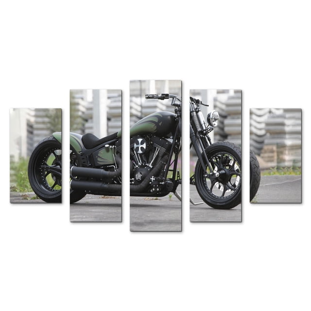 Juego de Cuadros Decorativos, Motocicleta Harley-Davidson Custom, Estilo Urbano Agresivo, 5 Piezas, Ideal para Garajes y Talleres, 150x80cm