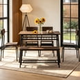 thumbnail image 2 of Zimtown 6-Piece Modern Dining Set for Home, Kitchen, Dining Room Table Set with Storage Racks, Rectangular Table, Bench, 4 Chairs, Steel Frame, Deep Elm Color, 2 of 7
