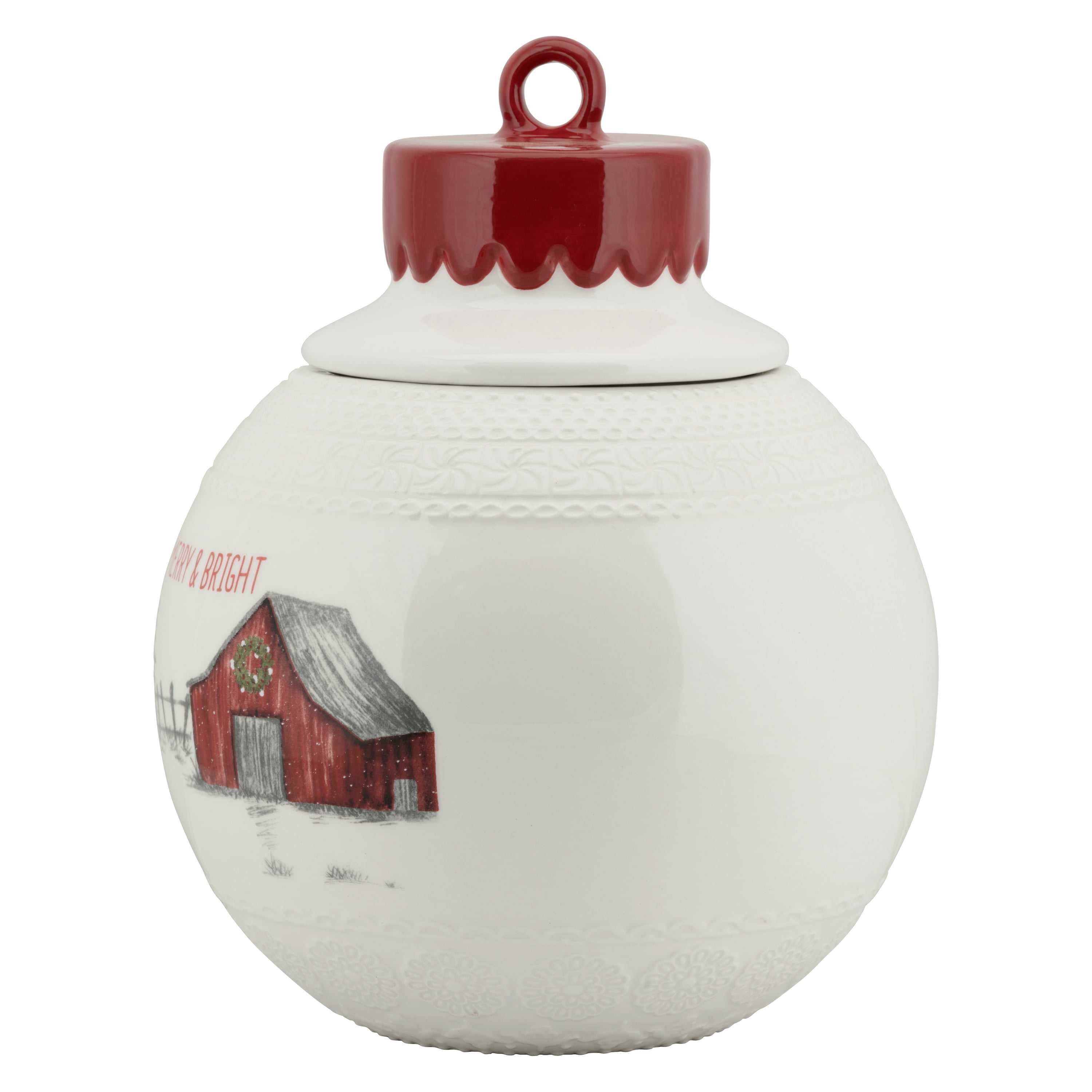 10 Strawberry Street Winter Wonderland Ornament "Merry & Bright" Barn Cookie Jar - Large
