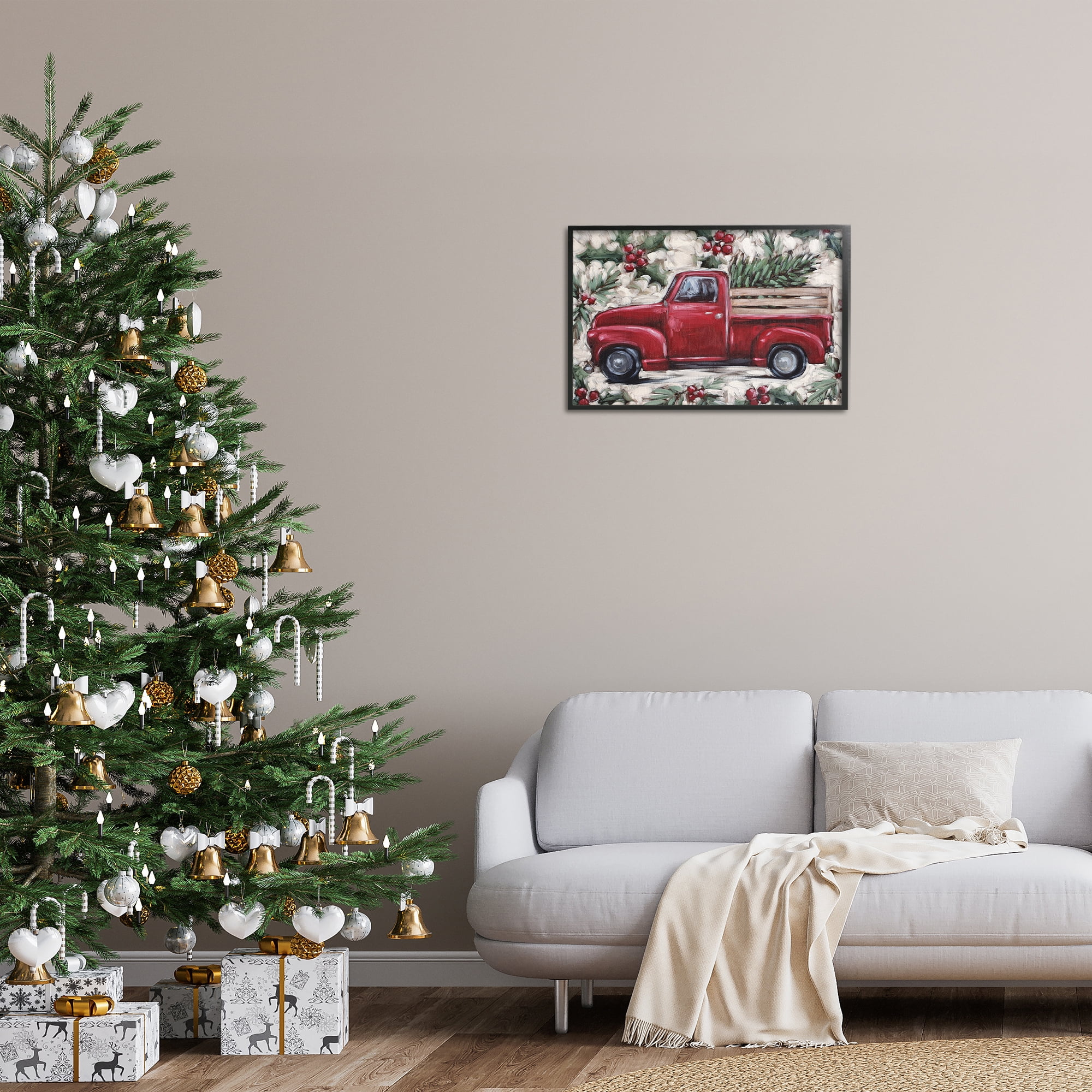 Stupell Industries Pickup & Festive Holly Holiday Painting Black Framed Art Print Wall Art, 24 x 16