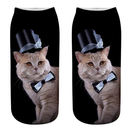 

Women 3D Novelty Crazy Funny Cat Ankle Socks Cute Colorful Cartoon Low Cut Socks H One Size