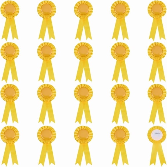 20Pcs Yellow Blank Award Ribbon Button Pin Brooch Winner Victory Ribbons Rosette Ribbon Grand Prize