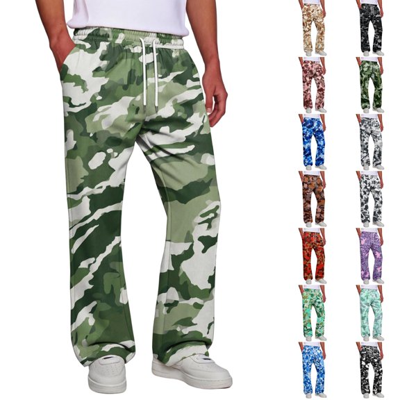 Men Elastic Drawstring Waist Camo Sweatpants Wide Leg Loose Fit Soft Athletic Jogger Streetwear Trousers With Side Pockets 2XL
