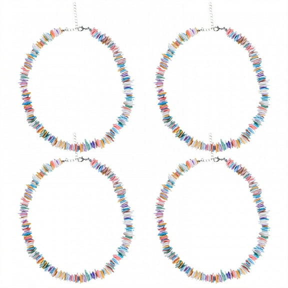 DESIGNICE 4Pcs Shell Necklace Colorful Conch Clam Chips Boho Necklace Subtle Shine Beach Necklaces for Women Colorful