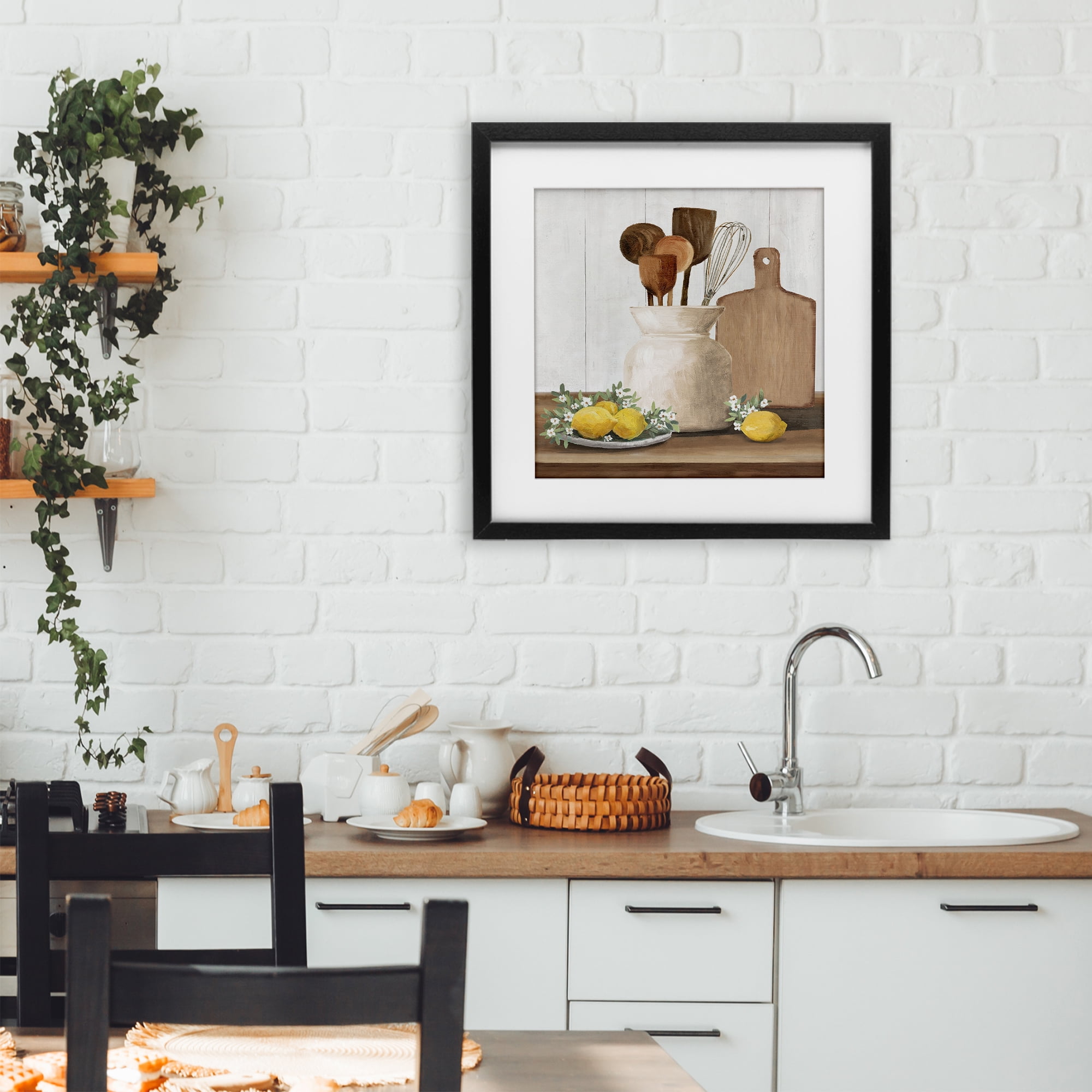 Stupell Industries Country Kitchen & Lemons Black Framed Print Under Glass, design by White Ladder