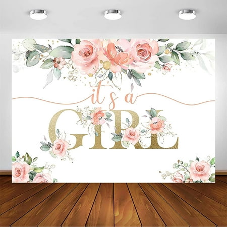 Image of Blush Pink Floral Baby Backdrop for Girls Baby Photography Background It s a Girl Baby