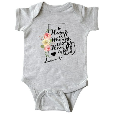 

Inktastic Rhode Island Home is Where The Heart is with Watercolor Floral Gift Baby Girl Bodysuit