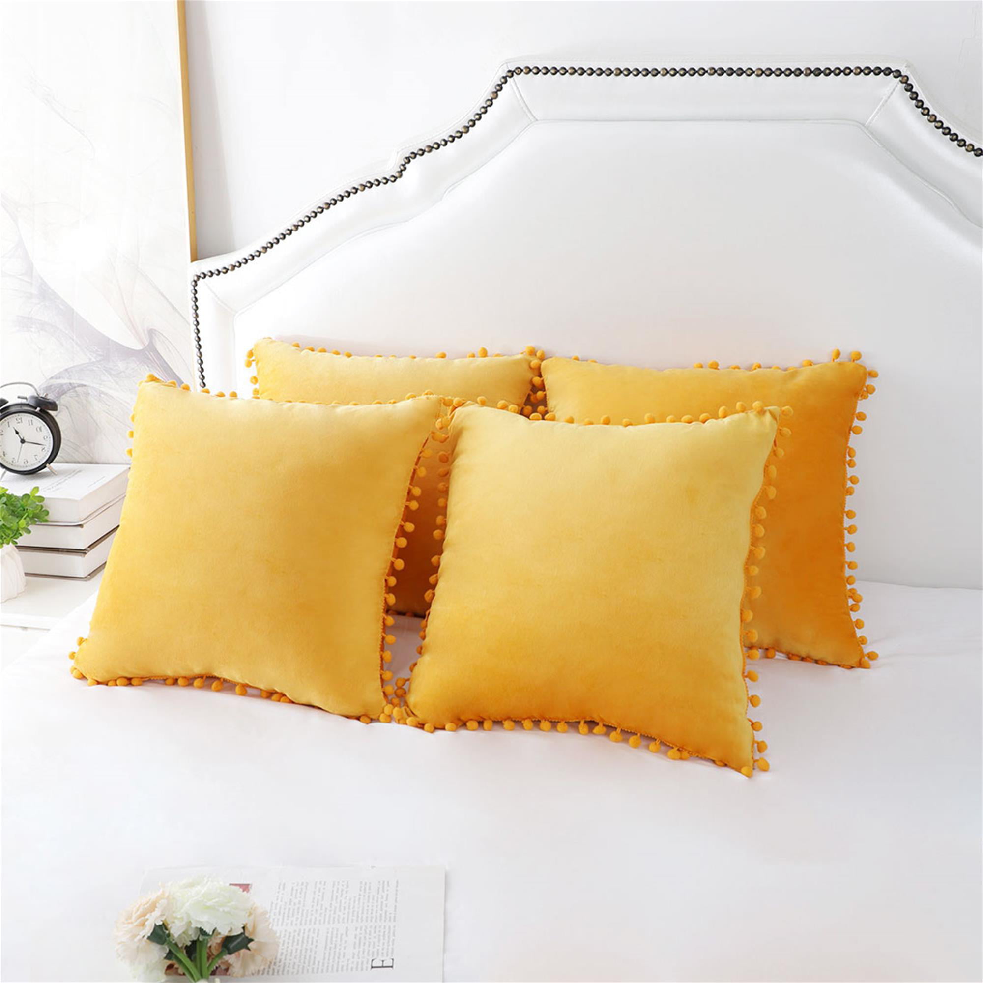 4 18 x 18 inch bright yellow velvet cushion covers. 