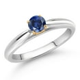 thumbnail image 2 of Gem Stone King 925 Silver and 10K Yellow Gold Ring Blue Created Sapphire Solitaire Engagement Ring for Women (0.25 Cttw, Gemstone September Birthstone, Round 4MM, Size 6), 2 of 4