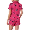thumbnail image 3 of INSPIRE CHIC Womens Pajama Sets Short Sleeves Cute Bow Print Soft Comfy Button Up Tops and Shorts 2 Pcs S Hot Pink, 3 of 5
