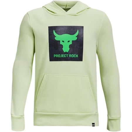 Under Armour UA Boys' Project Rock Rival Fleece Theme Hoodie - Phosphor Green / Tempered Steel / Extreme Green 369 - (X-Small)